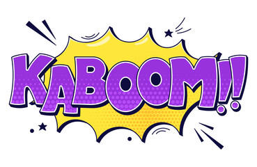 Comics speech bubble Kaboom with halftone elements. Vector color cartoon illustration in pop art style.