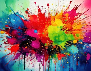 Fototapeta premium A captivating abstract composition filled with energetic splashes of red, yellow, blue, and green, forming a powerful and visually striking artistic effect.