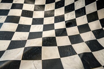 Close-up of the texture on an old black and white checkered flag