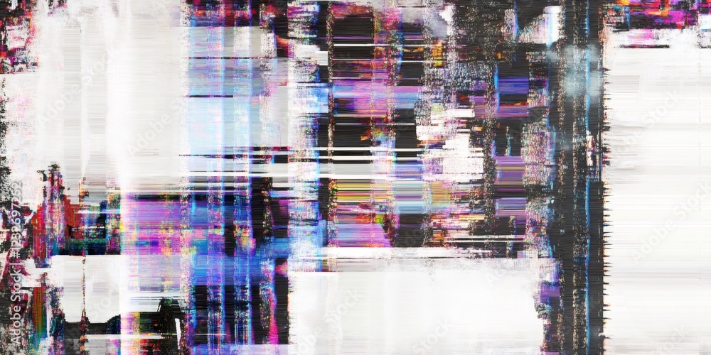 Poster digital distortion creating colorful abstract background with grunge texture, blending vibrant graph