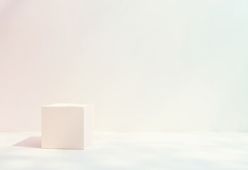 Minimalist geometric object in soft pastel tones, casting a shadow against a bright white background, creating a modern and abstract aesthetic