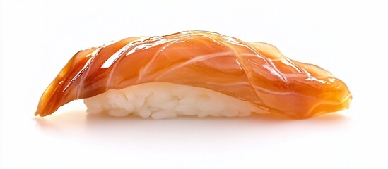 Glazed Salmon Nigiri Sushi Piece, White Background, Menu Use
