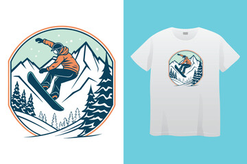 snow winter sports t shirt design. Set of Winter sport athlete silhouettes. Ski jumping, downhill, slalom, skiing emblems. Print design for t-shirt. Sport club emblems.