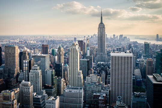 Aerial view of New York city at Manhattan on a sunny afternoon.