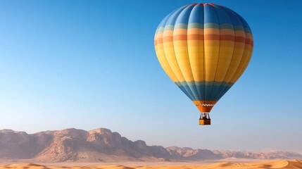 Obraz premium Colorful Hot Air Balloon Soaring Over a Desert Landscape