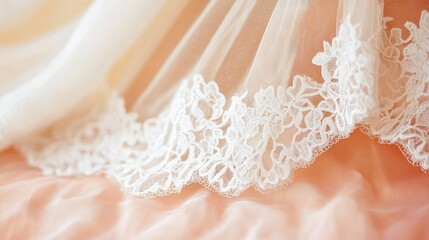 Fototapeta premium Delicate lace trim on soft fabric, creating a romantic atmosphere for elegant events