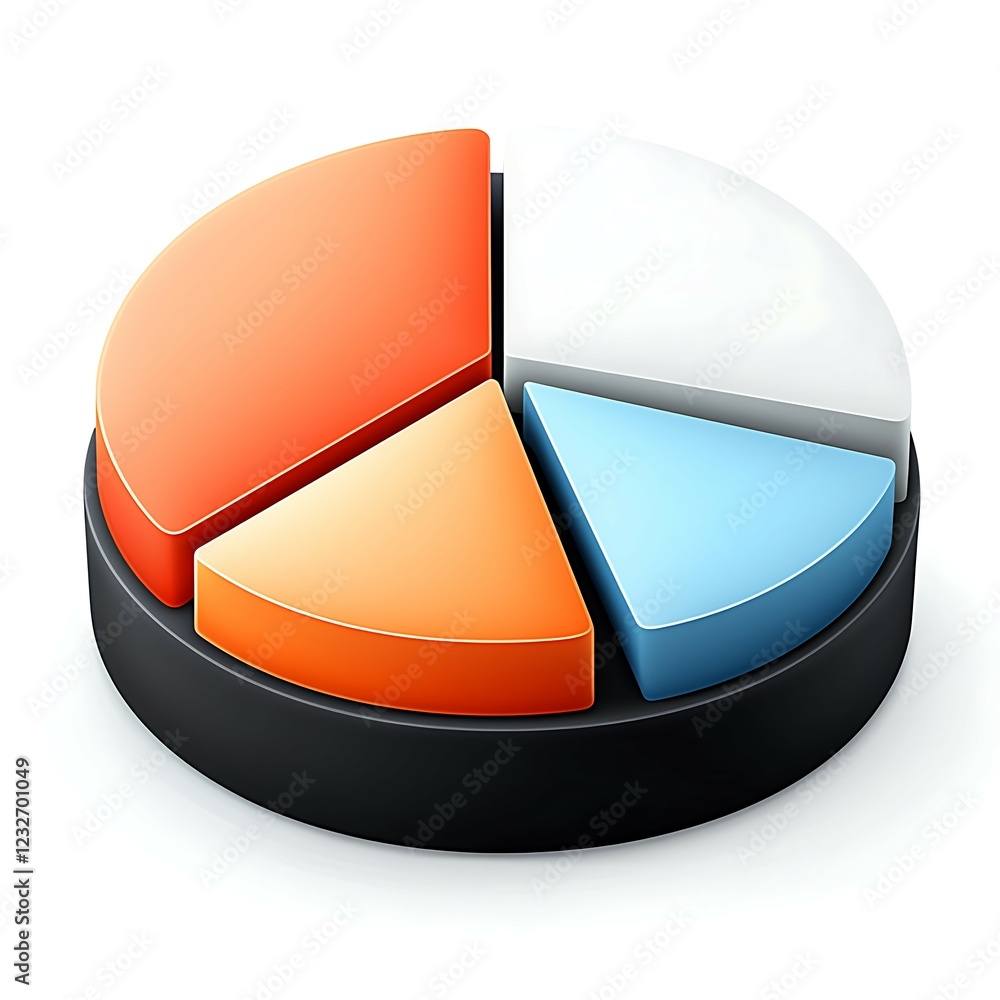 Poster a colorful pie chart divided into four sections, representing different data segments, with a black 