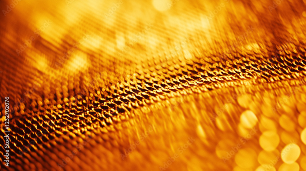 Poster intricate patterns of shimmering gold material reflecting light in a vibrant display