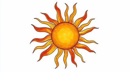 Fiery sun illustration, isolated on white, for design