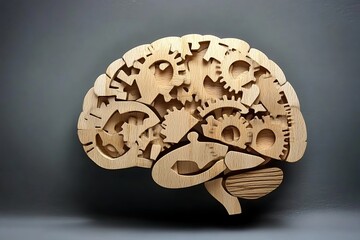  Brain  of medical concept made from wooden puzzle into human head. idea of thinking, workflow, and learning