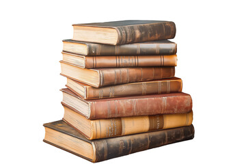 A stack of hardcover books on a transparent background.