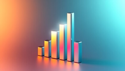 Minimalist financial services icon with a glowing silver bar graph rising against a smooth gradient background suggesting financial success