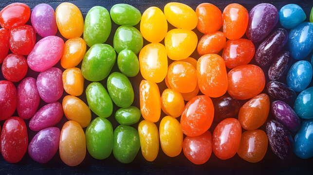 Rainbow Colored Jelly Beans on Dark Background