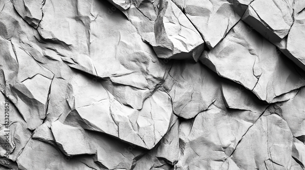 Poster textured gray rock surface with jagged edges and deep crevices in natural setting