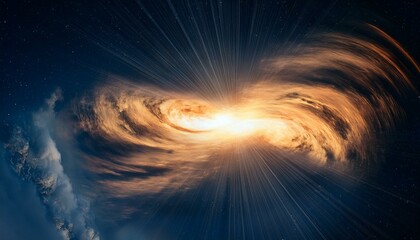 소행성 충돌 후의 충격파, 대기권 진입시 발하는 백열광의 유성체가 대륙 상공에서 폭발하는 순간