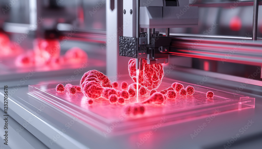 Poster bioprinter constructing vascular systems with glowing cells