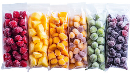 Frozen fruit in clear bags isolated on transparent background (2)