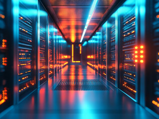 futuristic server room with glowing cables and lights