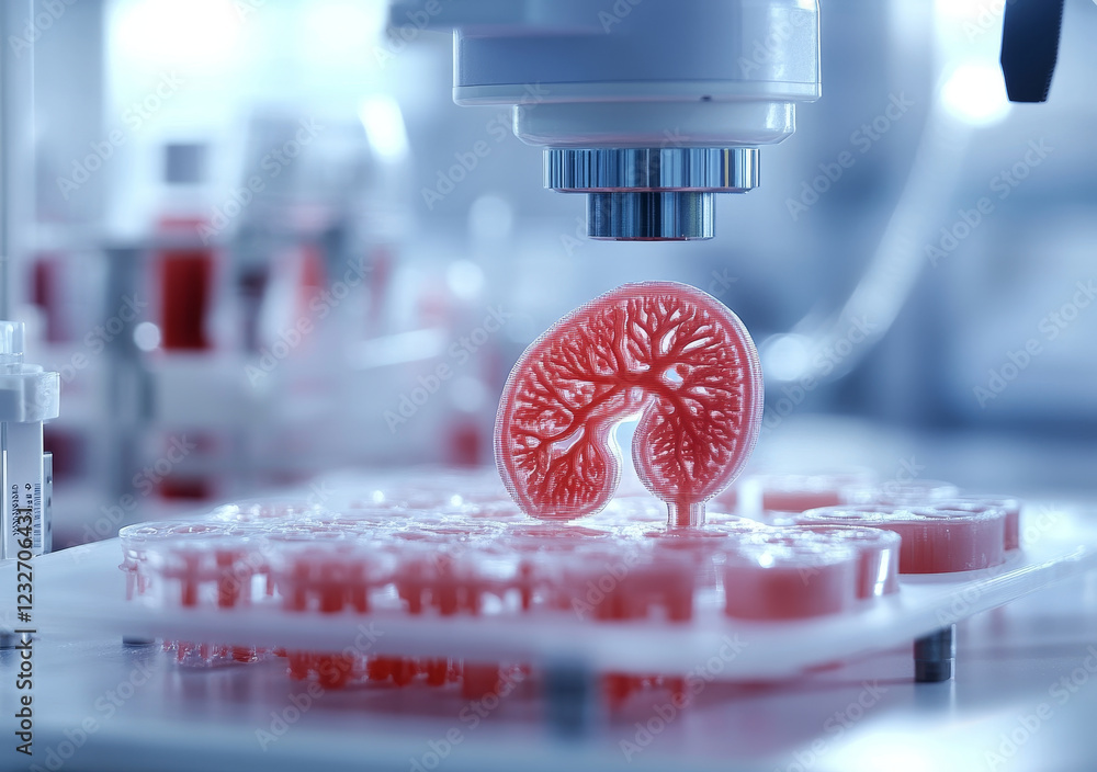 Aufkleber 3d printed kidney model under microscope in laboratory setting