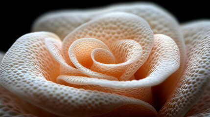 Fototapeta premium Close-up peach rose, textured petals, dark background, artistic floral image