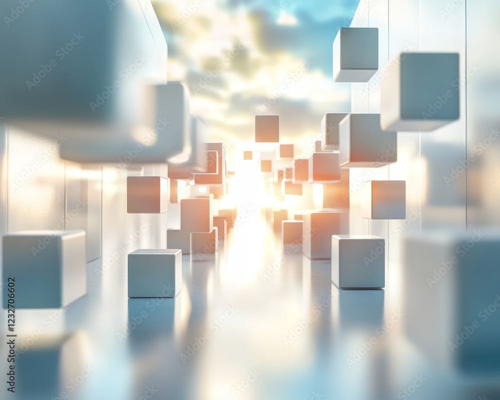 Aufkleber abstract business environment with floating cubes and light