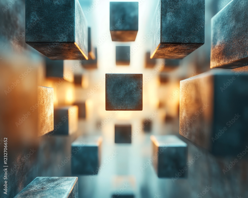 Poster floating cubes create dynamic business environment