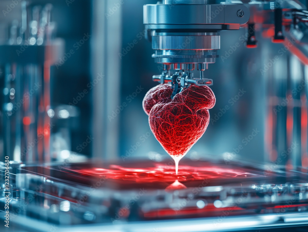 Poster advanced bioprinter creating artificial heart tissue with