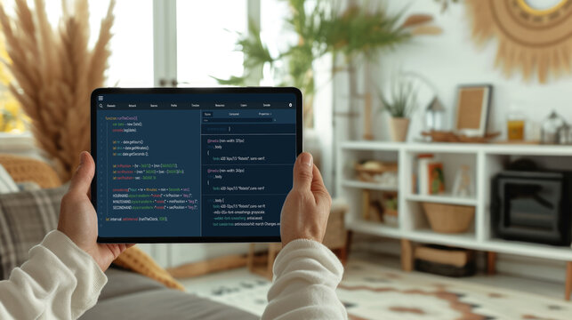 Software development programming on computer screen for brisk application and program coding