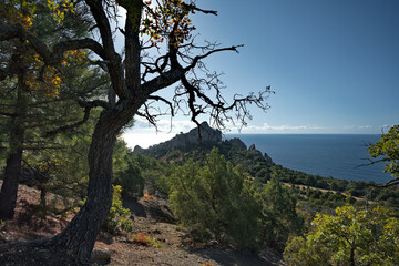 Russia, Republic of Crimea. View from a remote hiking trail on the Black Sea coast near the town of Sudak.