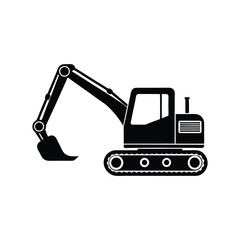 Construction excavator silhouette vector illustration isolated on a white background