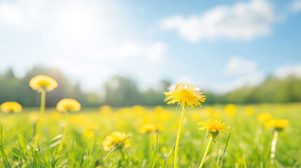 Obraz premium タンポポが咲く草原 dandelion
