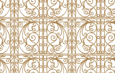 Seamless ornate pattern of hand drawn decorative golden grill in vintage style, background, paper, wallpaper, textile, vector illustration