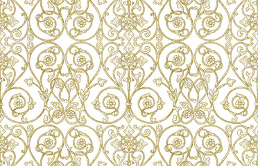 Seamless pattern of hand drawn decorative golden grill in vintage style, background, paper, wallpaper, textile, vector illustration