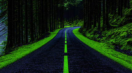 Obraz premium Winding road through lush green forest