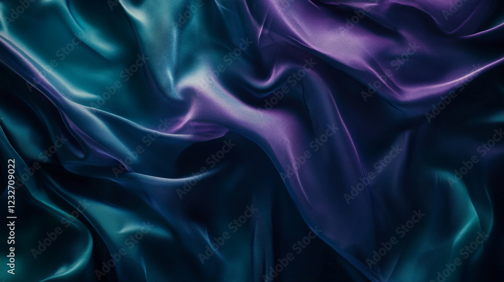 Poster soft, flowing fabric in shades of purple and teal creating a dynamic visual texture
