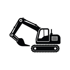 Construction excavator silhouette vector illustration isolated on a white background