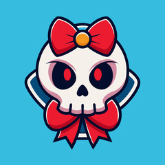 Cartoon Skull with Red Bow Digital Illustration