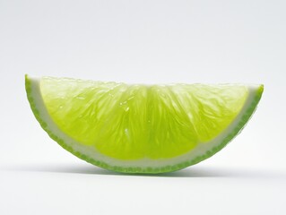 Close-up of a juicy lime wedge on a white background
