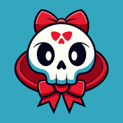 Cartoon Skull with Red Bow Digital Illustration