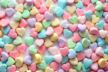 Valentine's background with cute candy hearts and love elements, creating a playful and joyful mood for the celebration of affection.
