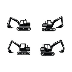 excavator silhouette set vector illustration isolated on a white background