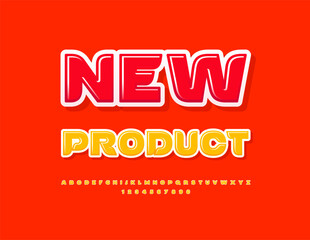 Vector Bright Banner New Product. Sylish Yellow Font. Trendy Glossy Alphabet Letters and Numbers