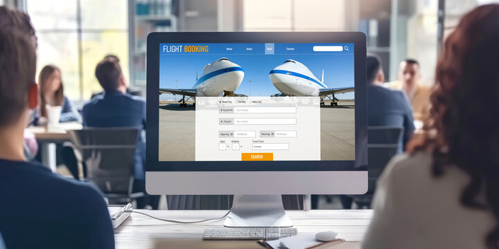 Online flight booking website provide brisk reservation system . Travel technology concept .