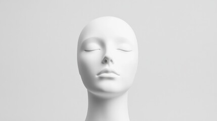white mannequin head with closed eyes on a white background