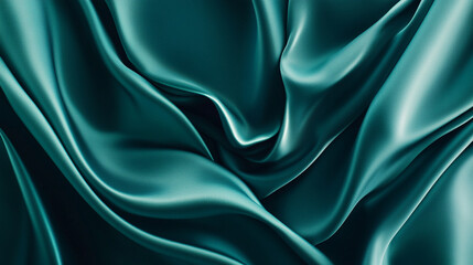 Obraz premium Luxurious teal silk fabric draped in elegant folds, capturing light and texture