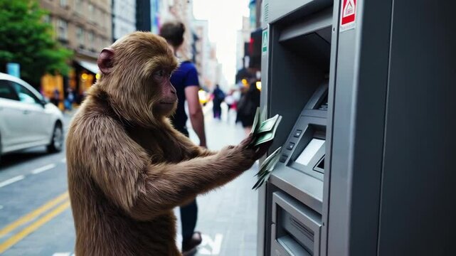Wealthy Monkey Holding Stacks of Money