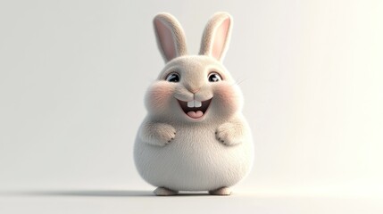 Obraz premium Happy cartoon bunny, studio shot, white background, children's book illustration