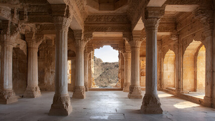 Fototapeta premium Historical stone corridor with symmetrical arches
