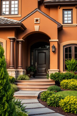 Luxury Home Exterior: Modern Architectural Design with Landscaped Entrance