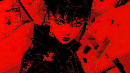 Cool grungy y2k anime manga collage set with a negative photocopy effect . Rough brutal elements for 90s vintage design. Ai generation.